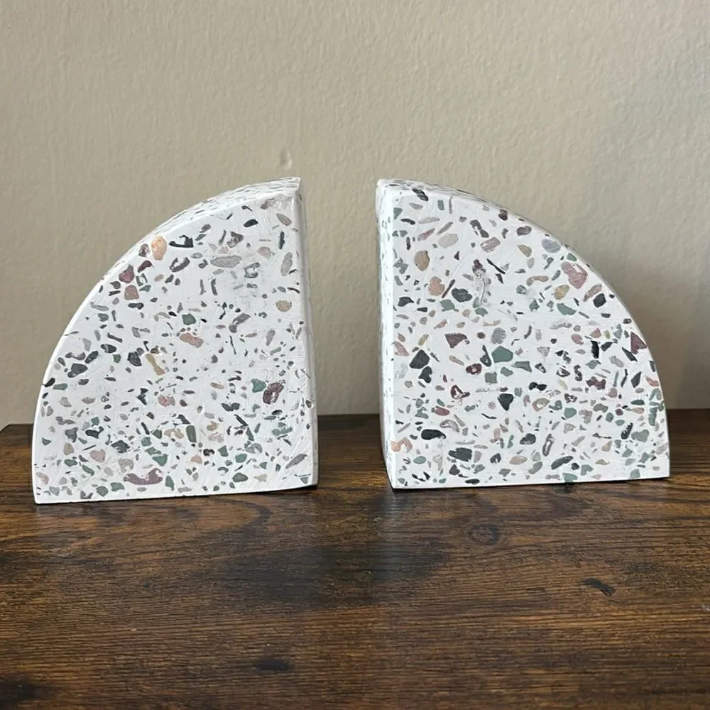 West Elm Modern Terrazzo Cement Arched Bookends / NEW